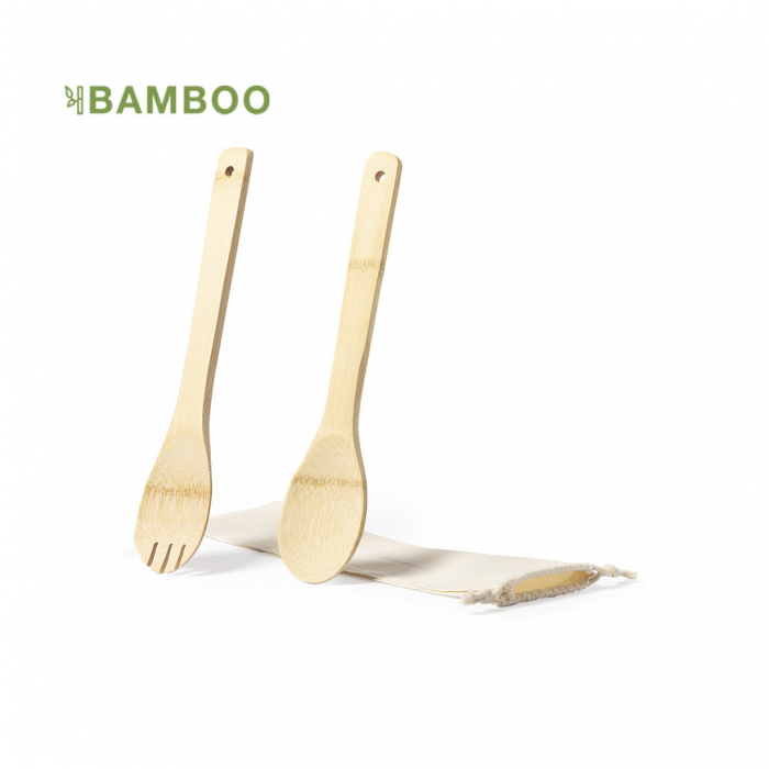 Set Ensalada Berter para ensalada con 2 utensilios fabricados en resistente bambú. Sets de cubiertos para ensaladas promocionales personalizadas. Regalos de empresa y corporativos personalizados