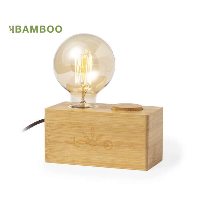 Lámpara Sarpal de original diseño vintage fabricada en bambú. Lamparas sobremesa promocionales personalizadas. Regalos de empresa y corporativos personalizados