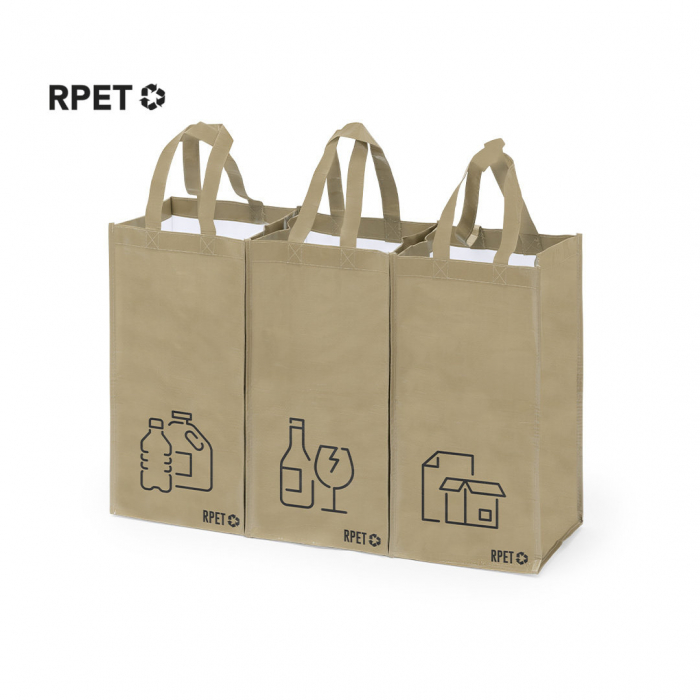 Set Bolsas Stuggar de 3 bolsas de reciclaje. Fabricadas en resistente poliéster RPET laminado, elaborado a partir de plástico reciclado. Set bolsas reciclaje promocionales personalizadas. Regalos de empresa y corporativos personalizados
