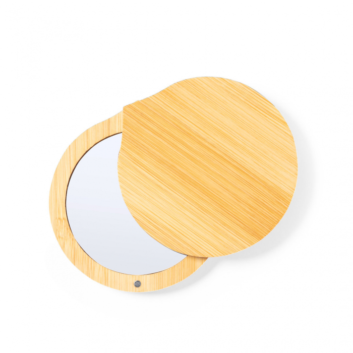Espejo Susil 1X de línea nature, con carcasa fabricada en bambú y cierre magnético. Espejos de bolso promocionales personalizados. Regalos de empresa y corporativos personalizados