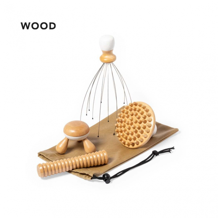 Set Masaje Tefen fabricado en madera natural. Sets masaje promocionales personalizados. Regalos de empresa y corporativos personalizados