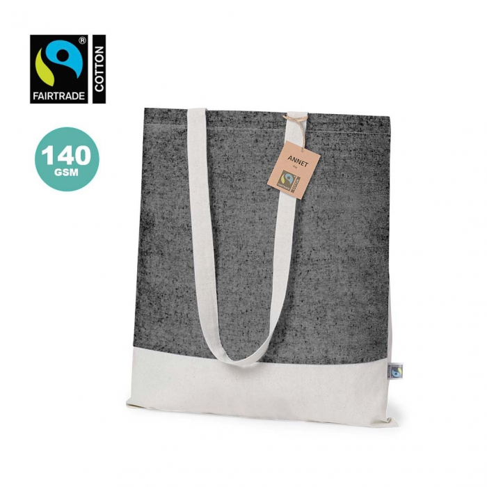Bolsa Annet Fairtrade de línea nature, fabricada en algodón 100% de 140g/m2. Bolsas asas largas promocionales personalizadas. Regalos de empresa y corporativos personalizados