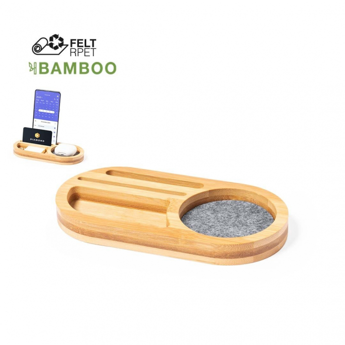 Organizador Brajil de línea nature fabricado en bambú en combinación con fieltro RPET. Organizadores promocionales personalizados. Regalos de empresa y corporativos personalizados