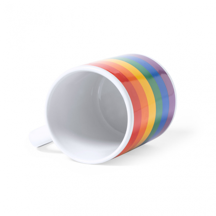 Taza Mercurik Rainbow de 370 ml de capacidad, fabricada en cerámica y con diseño multicolor. Tazas promocionales personalizadas. Regalos de empresa y corporativos personalizados