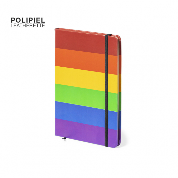 Bloc Notas Locomix Rainbow multicolor, con tapas duras en polipiel. Todo un orgullo de bloc. Blocs promocionales personalizados. Regalos de empresa y corporativos personalizados