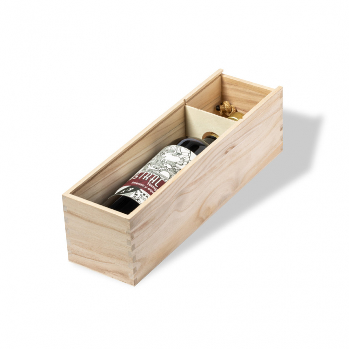 Caja Presentación Grimbur para 1 botella de madera. Cajas de vino promocionales personalizadas. Regalos de empresa y corporativos personalizados
