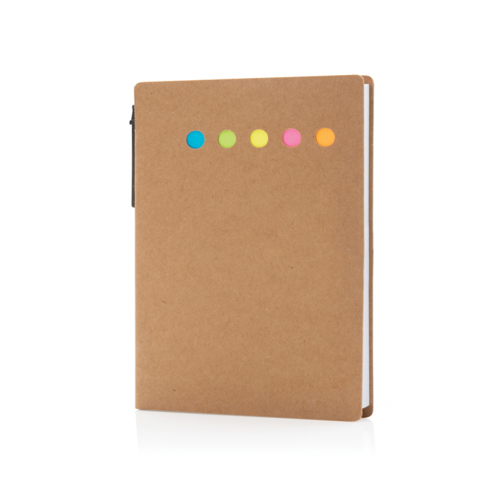 Cuaderno de notas adhesivas Kraft A6 con bolígrafo. Blocs de notas adhesivas con bolígrafos promocionales personalizados. Regalos de empresa y corporativos personalizados.