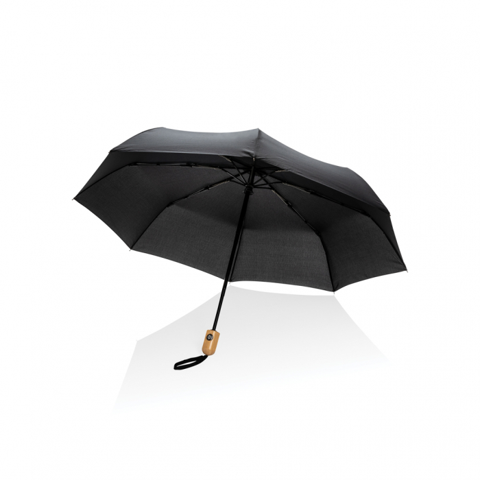 Paraguas automático RPET 190T bambú de 21" Impact AWARE ™. Paraguas automáticos plegables promocionales personalizados. Regalos de empresa y corporativos personalizados.