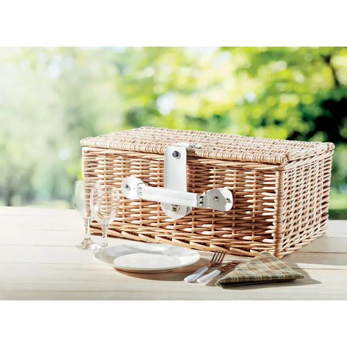 MIMBRE Cesta de picnic personalizada con logo de empresa para 2 personas