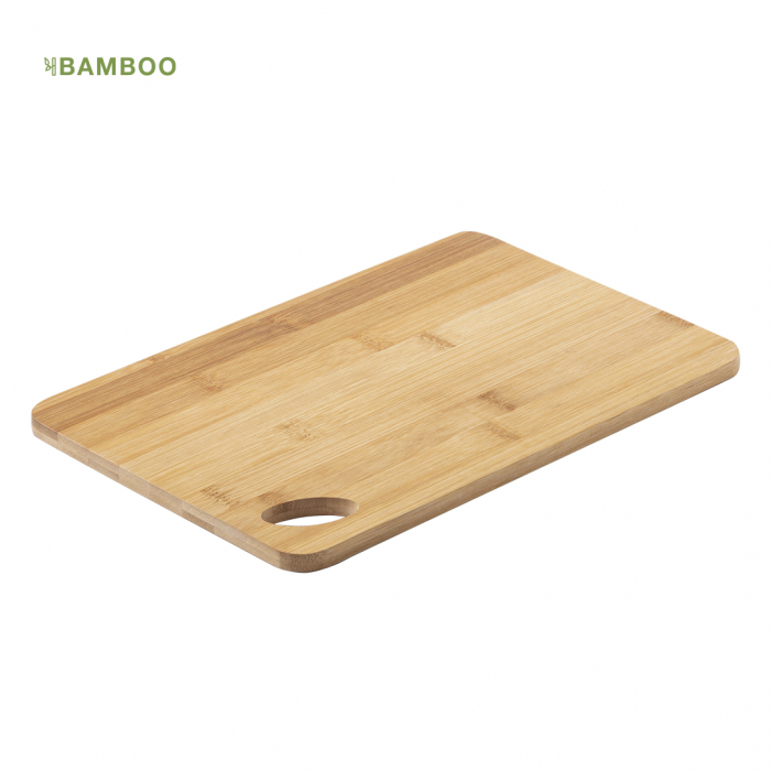 Tabla Varadek de línea nature fabricada en bambú pulido. Tablas de cortar y de presentación promocionales personalizadas. Regalos de empresa y corporativos personalizados.