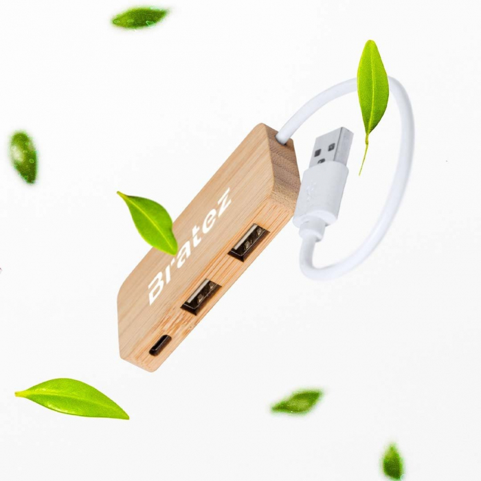 Puerto USB Norman 2.0 de línea nature y fabricado en bambú. Puertos usb promocionales personalizados. Regalos de empresa y corporativos personalizados