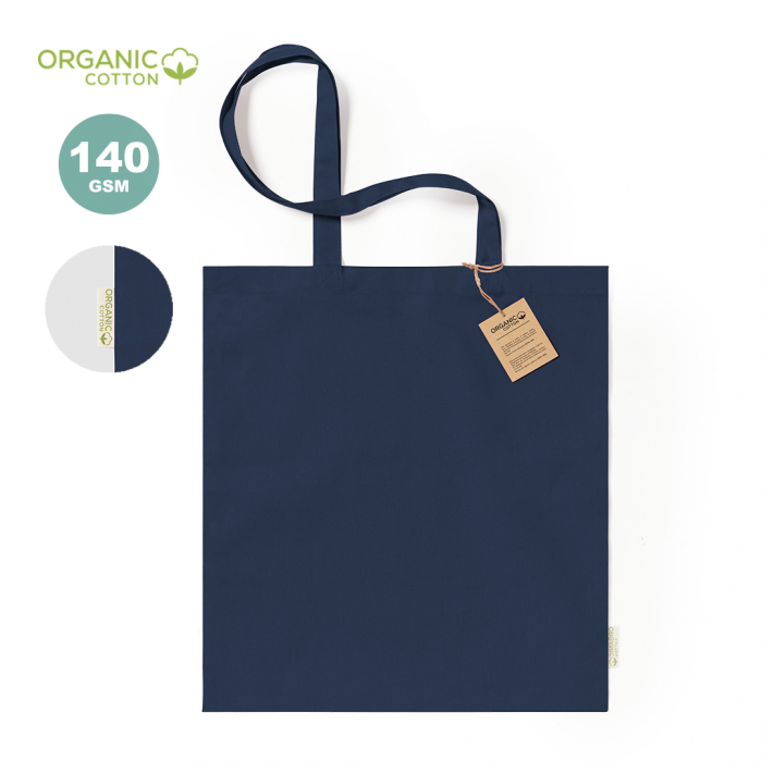 Bolsa Klimbou fabricada en material100% algodón orgánico de 140g/m2. Bolsas tote bag asas largas promocionales personalizadas. Regalos de empresa y corporativos personalizados