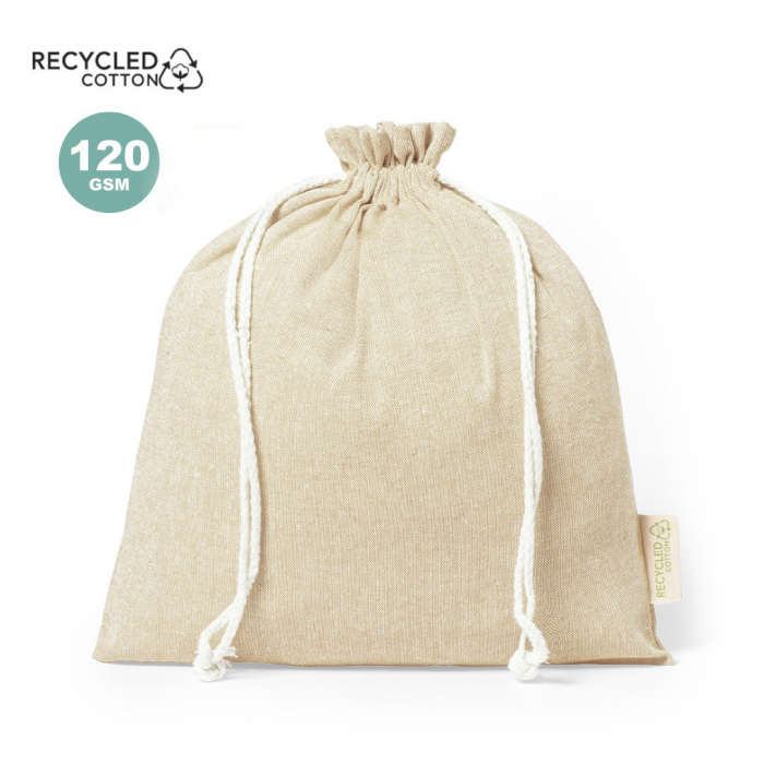 Bolsa Murfix eco-friendly en resistente material 100% algodón reciclado GRS de 120g/m2. Bolsas ajustables promocionales personalizadas. Regalos de empresa y corporativos personalizados