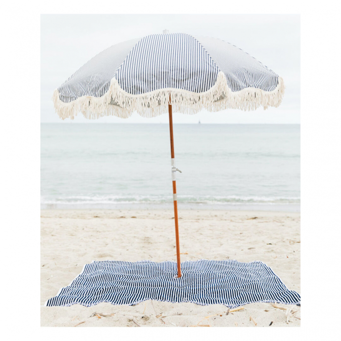 Esterilla Buzzer de diseño bicolor, fabricada en material 100% algodón de 140g/m2, con orificio en el centro para la sombrilla de la playa. Esterillas playa promocionales personalizadas. Regalos de empresa y corporativos personalizados