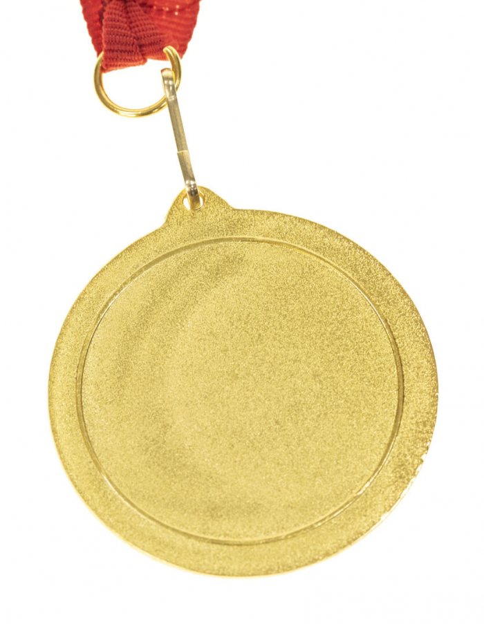 Medalla Maclein metálica de acabado dorado liso. Medallas deportivas promocionales personalizadas. Regalos de empresa y corporativos personalizados