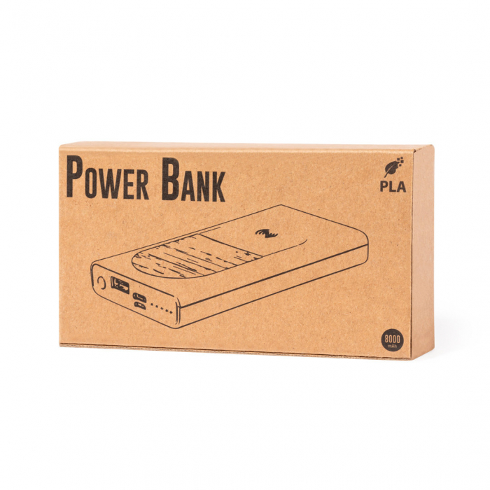 Power Bank Ditte, batería auxiliar externa de línea nature con cargador inalámbrico integrado y función carga rápida de 15W. Powers banks promocionales personalizadas. Regalos de empresa y corporativos personalizados