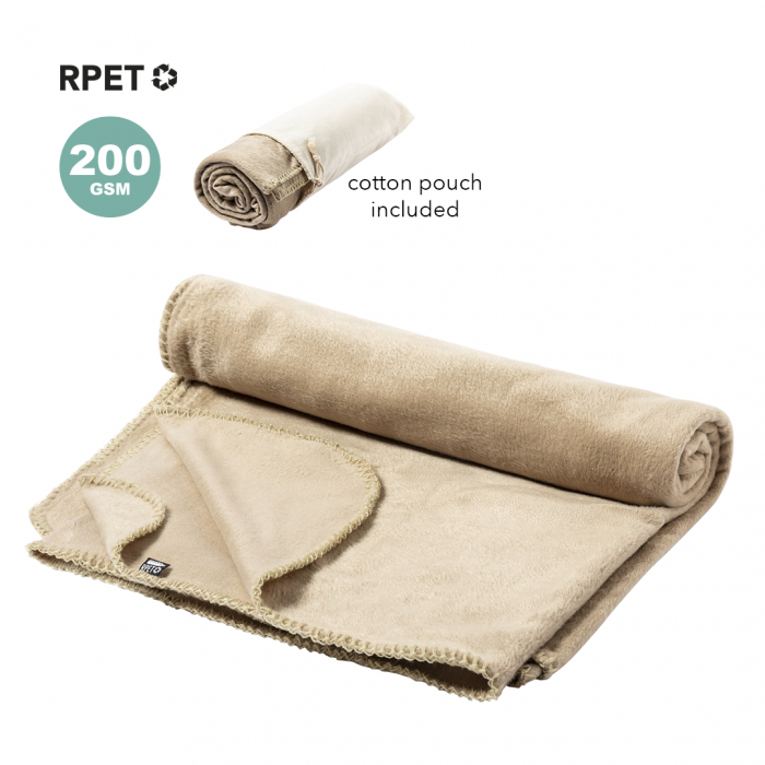 Manta Bibbly de calidad premium, fabricada en polar fleece RPET de 200/m2. Mantas polares promocionales personalizadas. Regalos de empresa y corporativos personalizados
