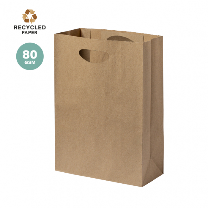 Bolsa Haspun ligera de línea nature fabricada en papel reciclado de 80g/m2. Bolsas papel baratas promocionales personalizadas. Regalos de empresa y corporativos personalizados