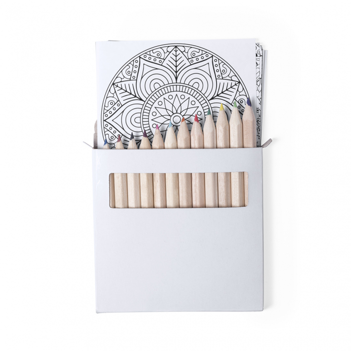 Set Mandala Boltex de lápices y láminas para colorear con diseños mandala para colorear y relajarse. Sets pinturas promocionales personalizadas. Regalos de empresa y corporativos personalizados