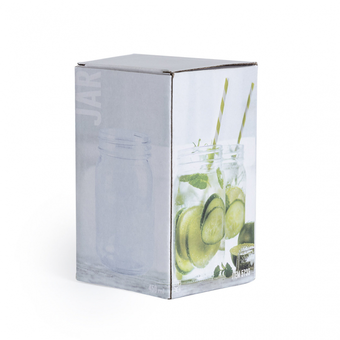 Tarro Drunax multiusos de cristal de 450ml de acabado transparente. Tarros cristal promocionales personalizados. Regalos de empresa y corporativos personalizados