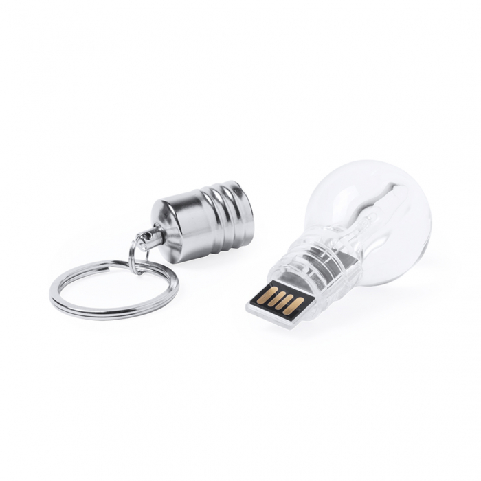 Memoria USB Sleut 8GB de capacidad con original diseño de bombilla que se ilumina con luz blanca al conectarla al puerto USB. Memorias usb bombillas promocionales personalizadas. Regalos de empresa y corporativos personalizados