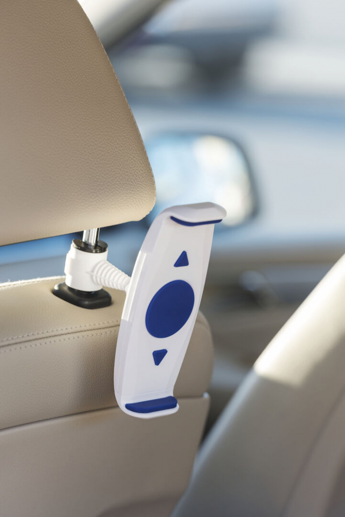 Soporte Osorix para dispositivos móviles de hasta 10 pulgadas para acople a la barra del cabecero del coche. Soportes móviles promocionales personalizados. Regalos de empresa y corporativos personalizados