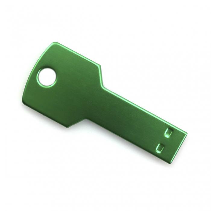Memoria USB Fixing 16GB, de acabado en aluminio brillante y diseñada para llevar en el llavero. Memorias usb con formas de llave promocionales personalizadas. Regalos de empresa y corporativos personalizados