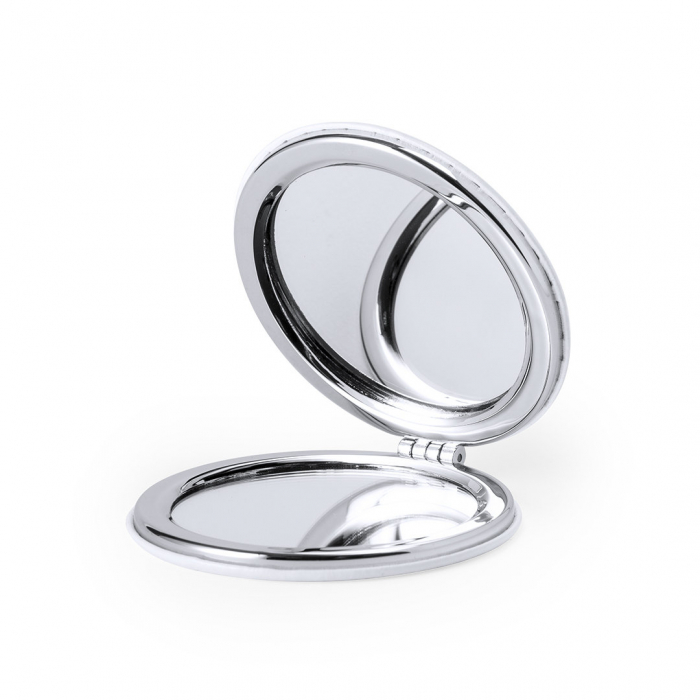 Espejo Plumiax plegable en elegante acabado de polipiel blanca. Espejos promocionales personalizados. Regalos de empresa y corporativos personalizados