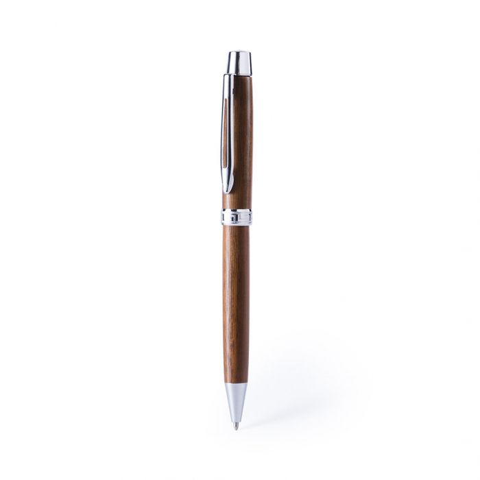 Bolígrafo Lobart de línea nature con cuerpo en madera de nogal veteada. Bolígrafos madera promocionales personalizados. Regalos de empresa y corporativos personalizados