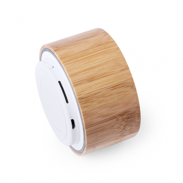 Altavoz Denzel con cuerpo en bambú y conexión Bluetooth®. Altavoces compactos promocionales personalizados. Regalos de empresa y corporativos personalizados