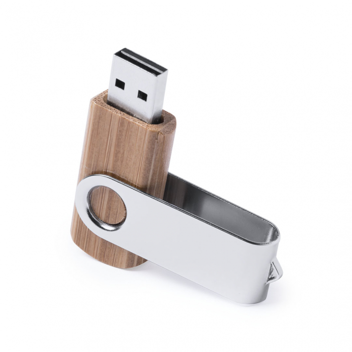 Memoria USB Cetrex 16Gb de capacidad, con mecanismo giratorio, cuerpo acabado en madera de bambú y clip metálico. Memorias usb giratorias promocionales personalizadas. Regalos de empresa y corporativos personalizados