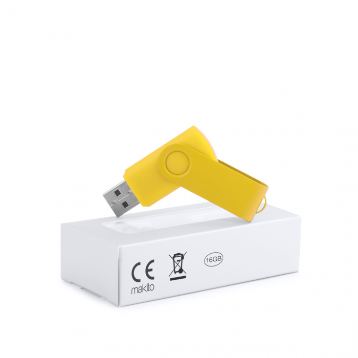 Memoria USB Survet 16Gb de capacidad, con mecanismo giratorio, cuerpo de suave acabado y clip metálico a juego en acabado brillante. Memorias usb giratorias promocionales personalizadas. Regalos de empresa y corporativos personalizados