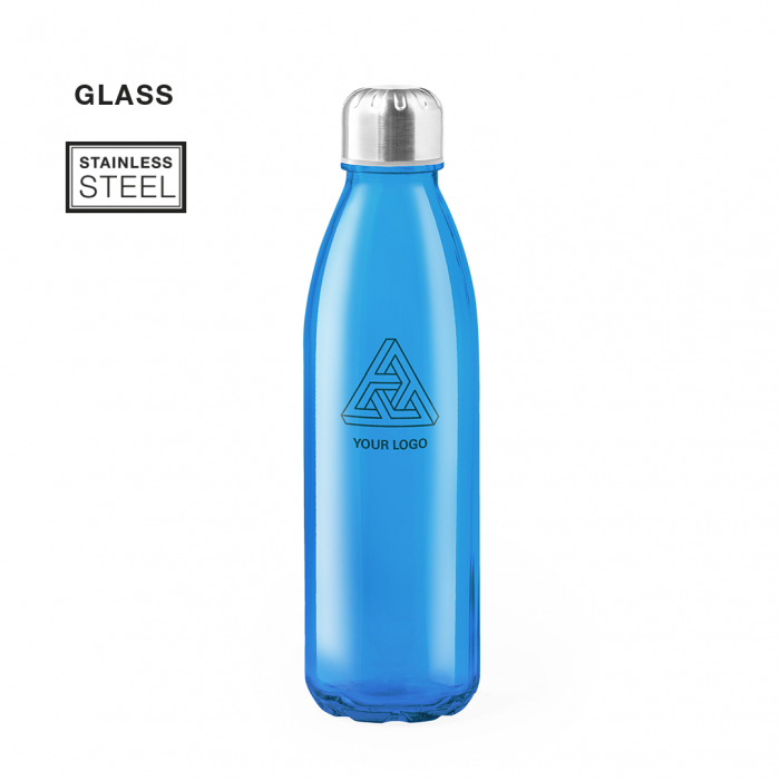 Bidón Sunsox cuerpo de cristal de 650ml de capacidad. Botellas de cristal promocionales personalizadas. Regalos de empresa y corporativos personalizados.