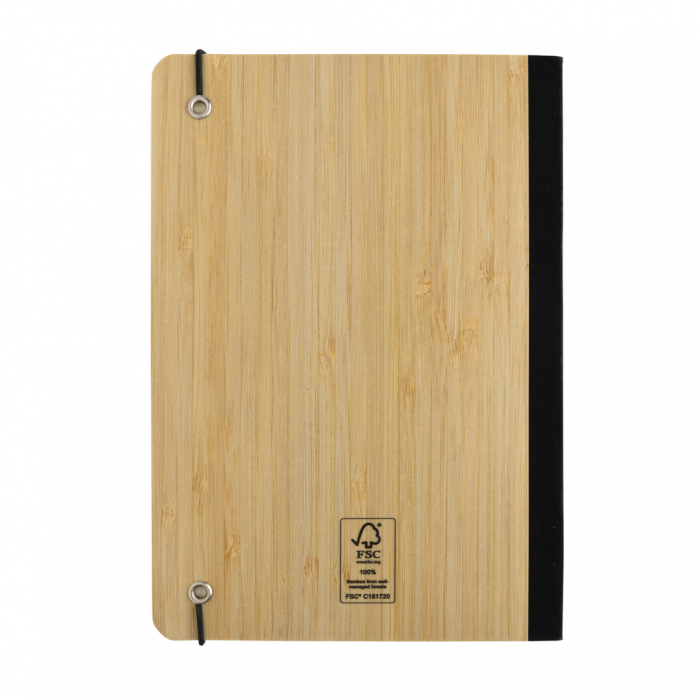 Libreta Scribe A5 bambú. Blocs de notas de bambú con goma promocionales personalizados. Regalos de empresa y corporativos personalizados.