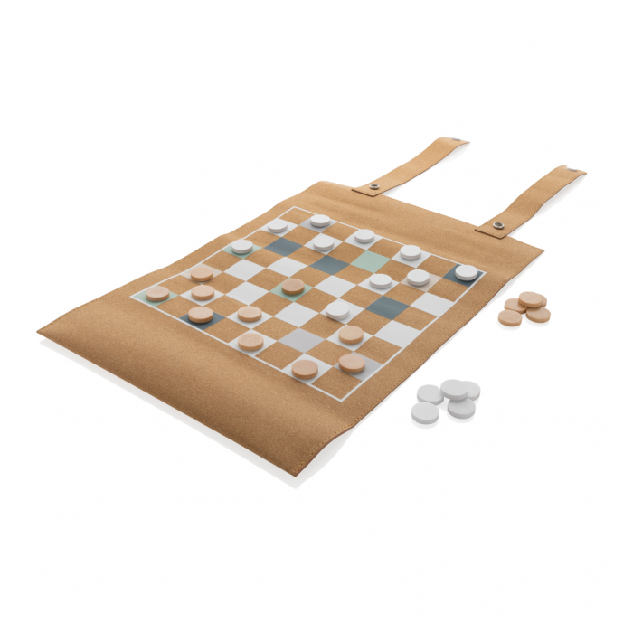 Set juegos backgammon y damas plegable Britton de corcho. Sets juegos sobremesa plegables promocionales personalizados. Regalos de empresa y corporativos personalizados.