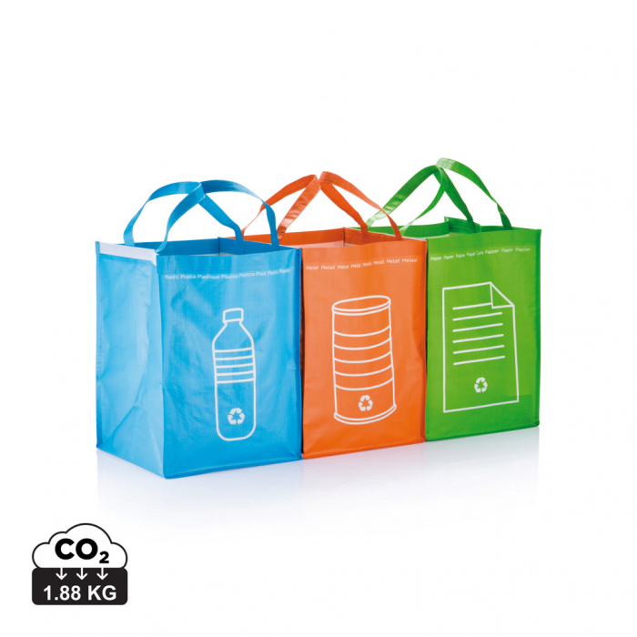 Papelera reciclaje 3 piezas. Bolsas reciclaje promocionales personalizadas. Regalos de empresa y corporativos personalizados.
