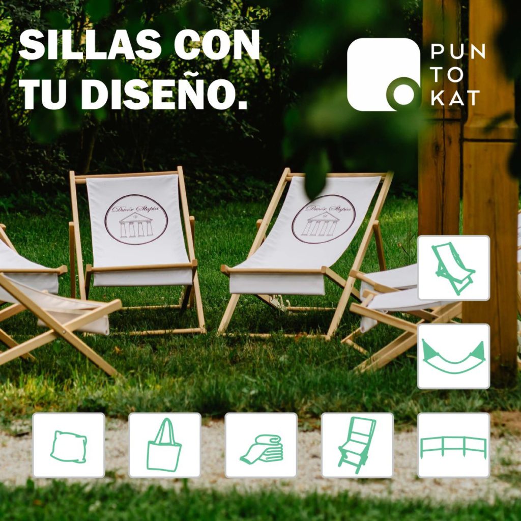 Sillas y hamacas para el verano con su tela totalmente personalizada a todo color con tu marca.
