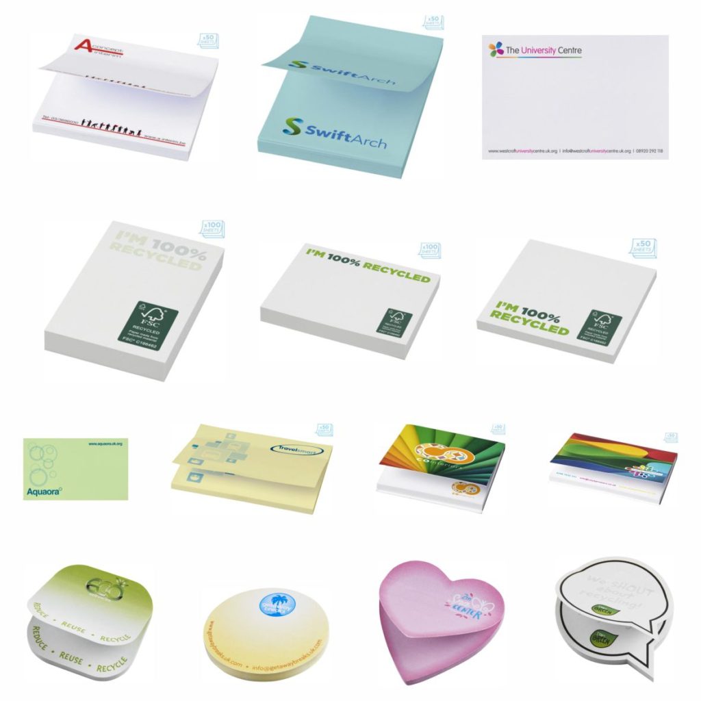 Notas adhesivas totalmente personalizadas en diferentes tamaños y formatos para que tu marca siempre esté a la vista de todo el mundo.